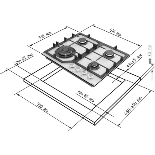 Газовая варочная поверхность Darina ER4 BGM 341 12 W