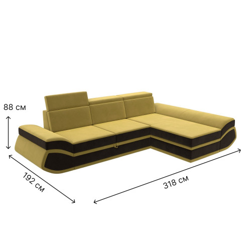 Диван угловой Лига-032 правый угол Желтый\коричневый