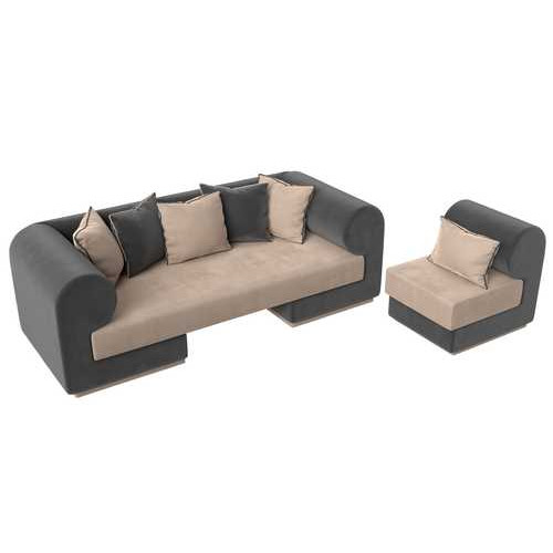 Набор Кипр-2 (диван, кресло) Бежевый\Серый