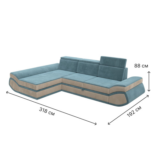 Диван угловой Лига-032 левый угол Бирюзовый\Бежевый