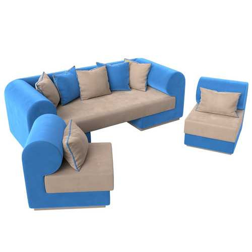 Набор Кипр-3 (диван, 2 кресла) Бежевый\Голубой