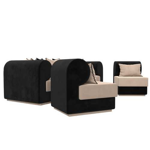 Набор Кипр-3 (диван, 2 кресла) Бежевый\Черный