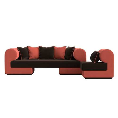 Набор Кипр-2 (диван, кресло) Коричневый\Коралловый