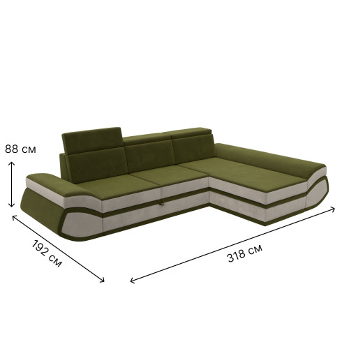 Диван угловой Лига-032 правый угол Зеленый\Бежевый