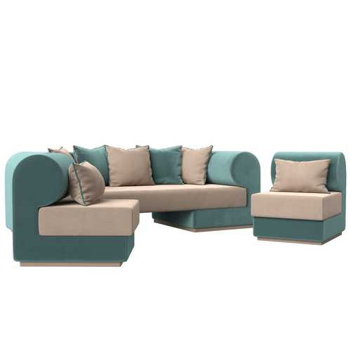 Набор Кипр-3 (диван, 2 кресла) Бежевый\Бирюзовый