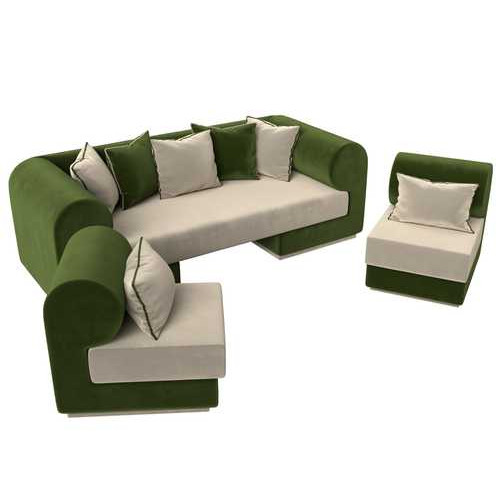 Набор Кипр-3 (диван, 2 кресла) Бежевый\Зеленый