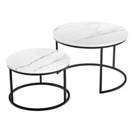 Набор кофейных столиков Tango белый мрамор с чёрными ножками