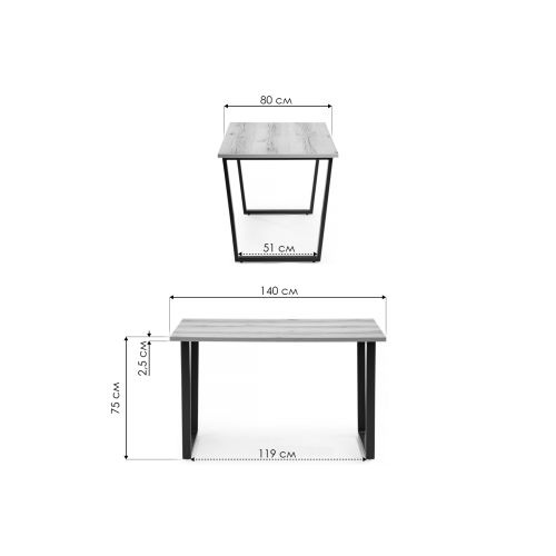 Стол деревянный Лота Лофт 140х80х75 25 мм дуб вотан / белый матовый