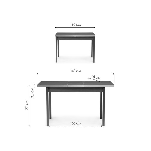 Стол деревянный Аделиция 110(140)х68х77 файн-лайн / графит