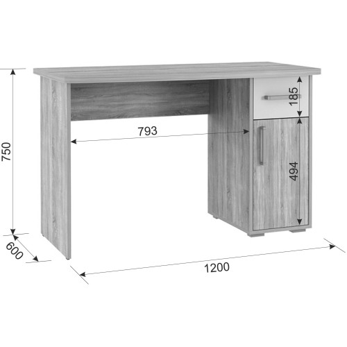 Компьютерный стол Лайт-1 120х60х75 см дуб сонома / белый